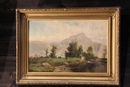  19th Century Paintings Oil On Canvas Landscape with figures