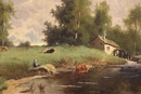  19th Century Paintings Oil On Canvas Landscape with figures