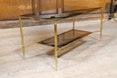 Design style Two tiers glas coffee table in Brass and Glas, France 1950