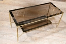 Design style Two tiers glas coffee table in Brass and Glas, France 1950