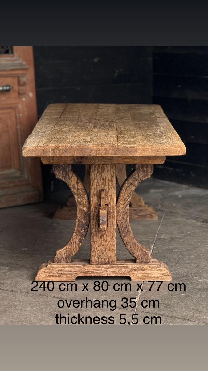 Large bleached oak trestle table 
