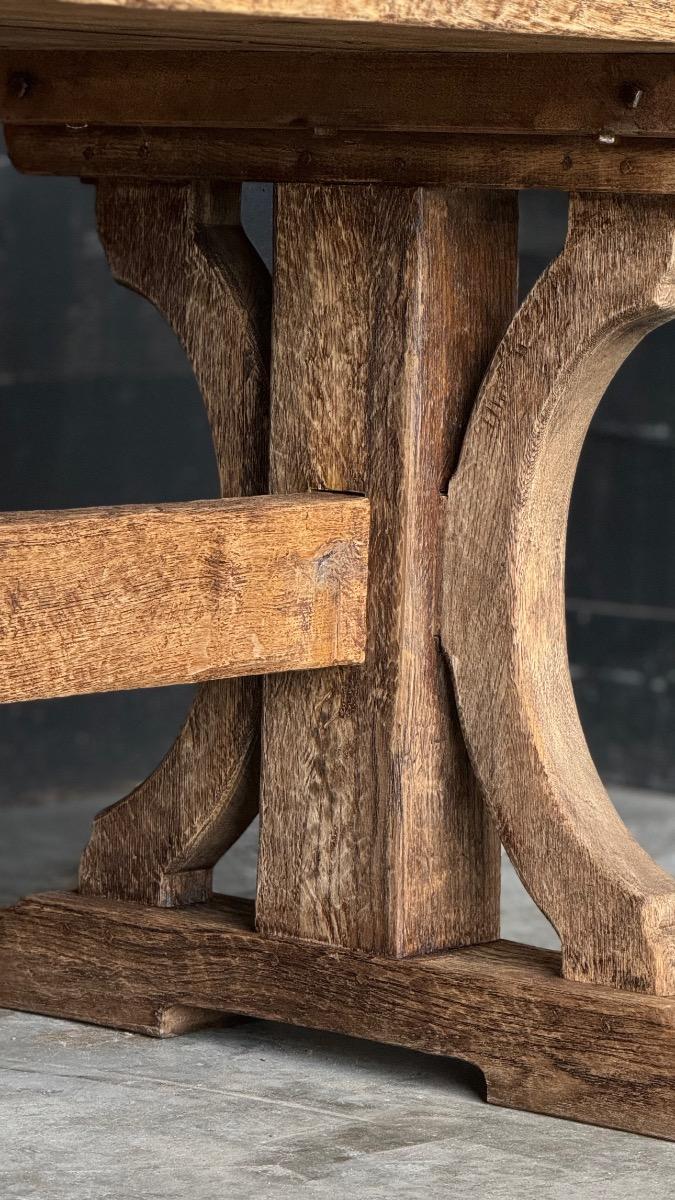 Large bleached oak trestle table 