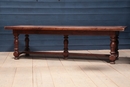 style Large monastery table in oak with walnut parket top, France 20 th century