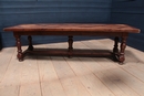 style Large monastery table in oak with walnut parket top, France 20 th century