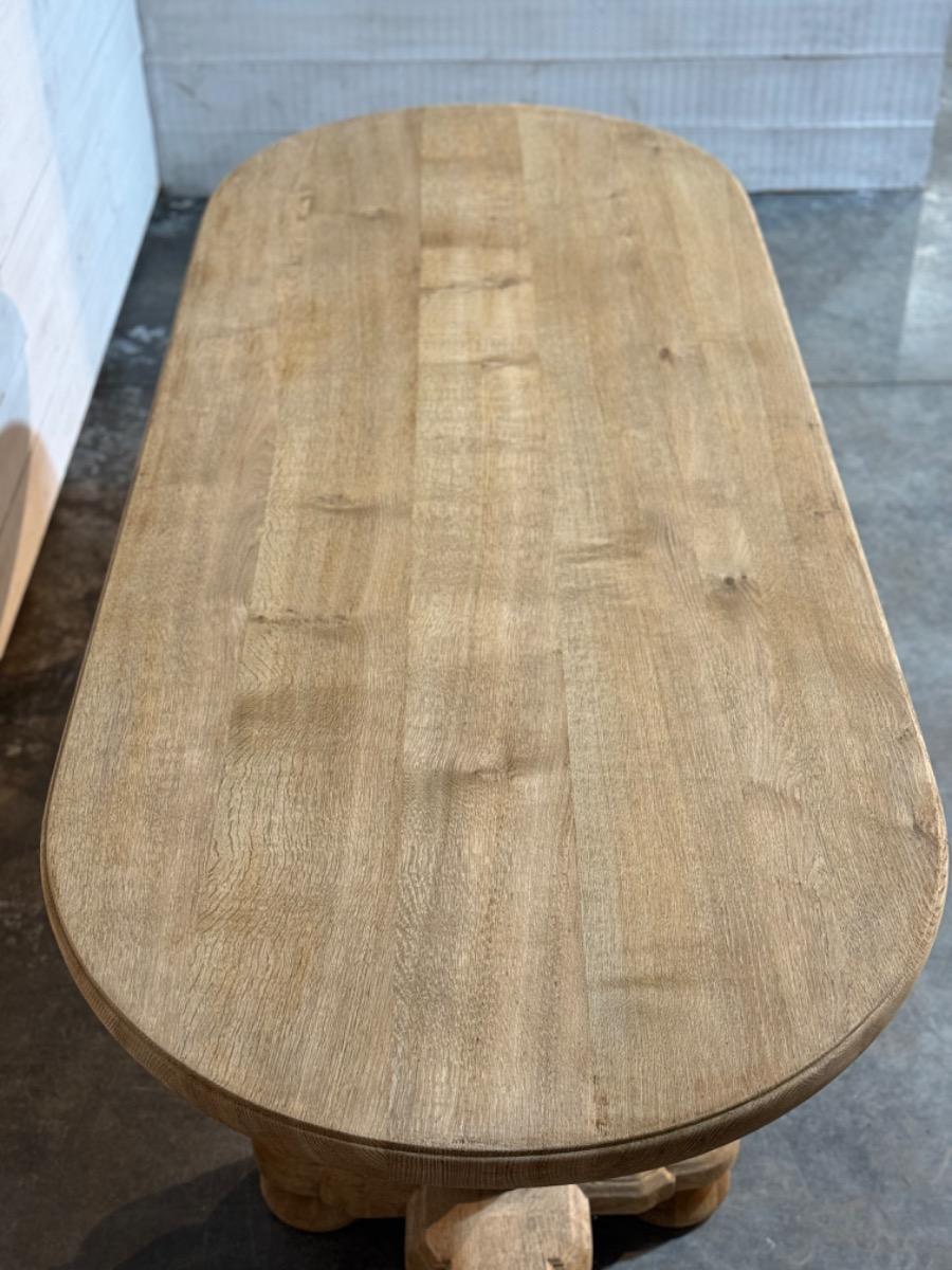 Large oval oak trestle table 