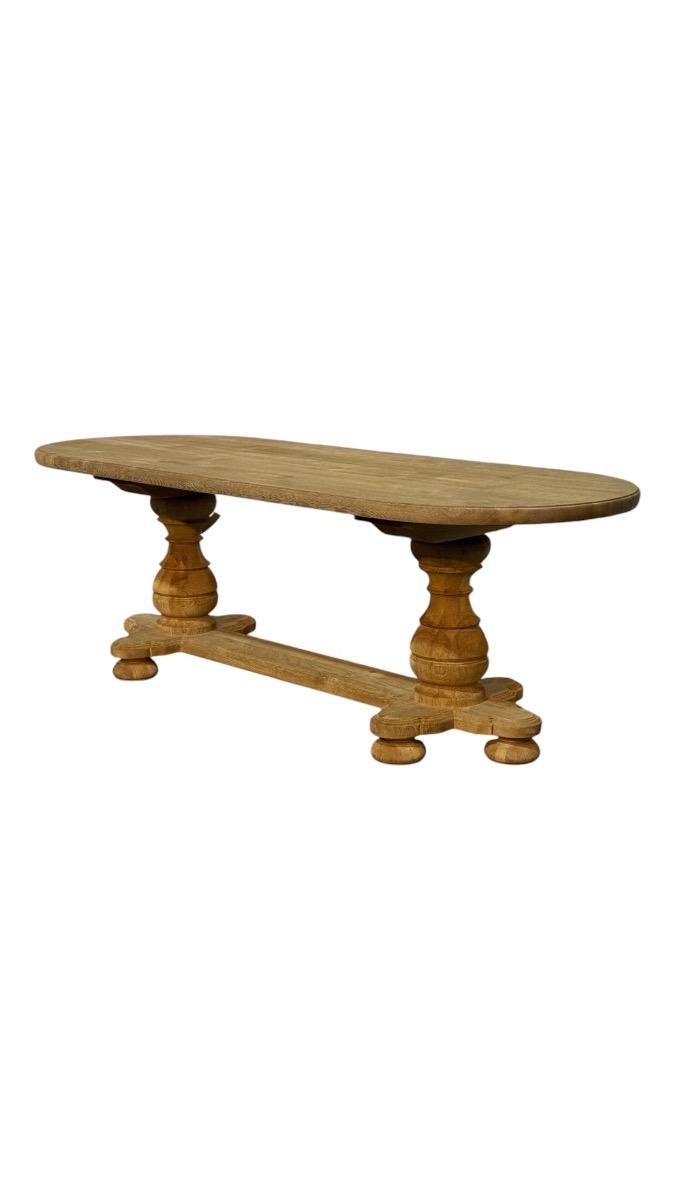 Large oval oak trestle table 