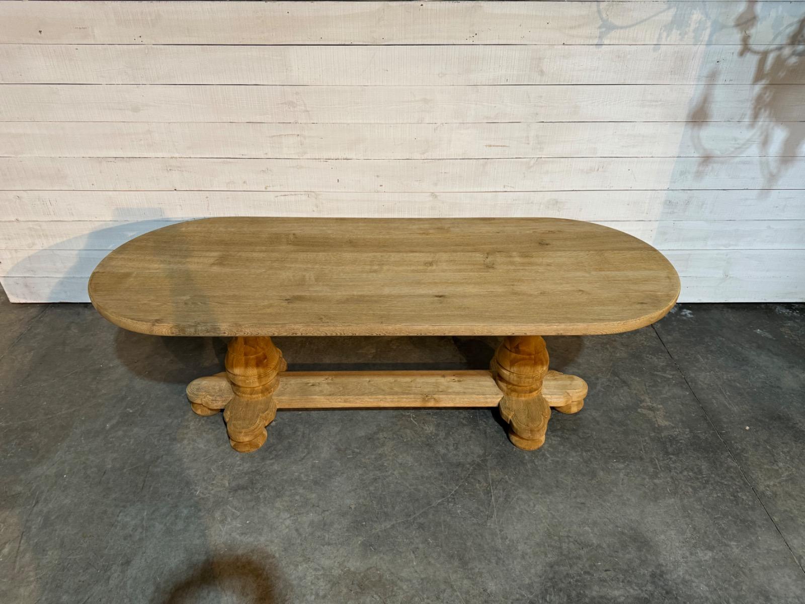 Large oval oak trestle table 