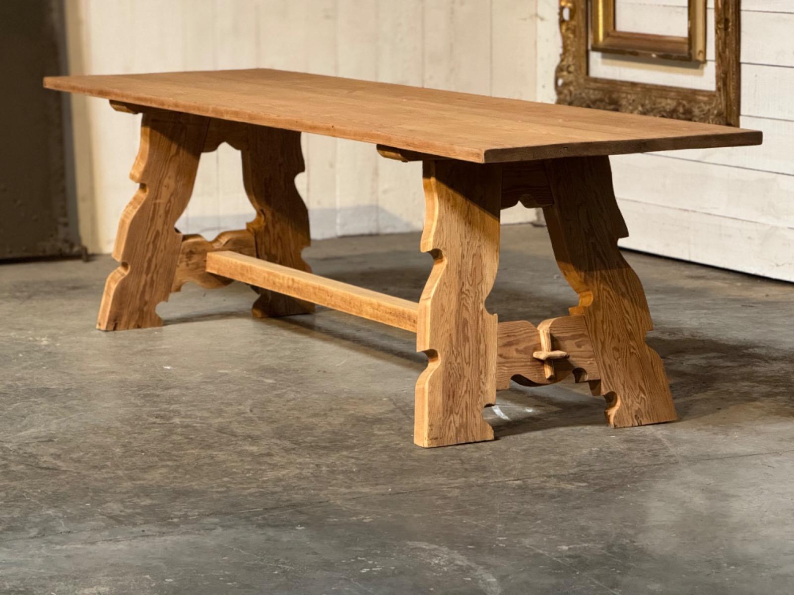 Long pine wood trestle table 