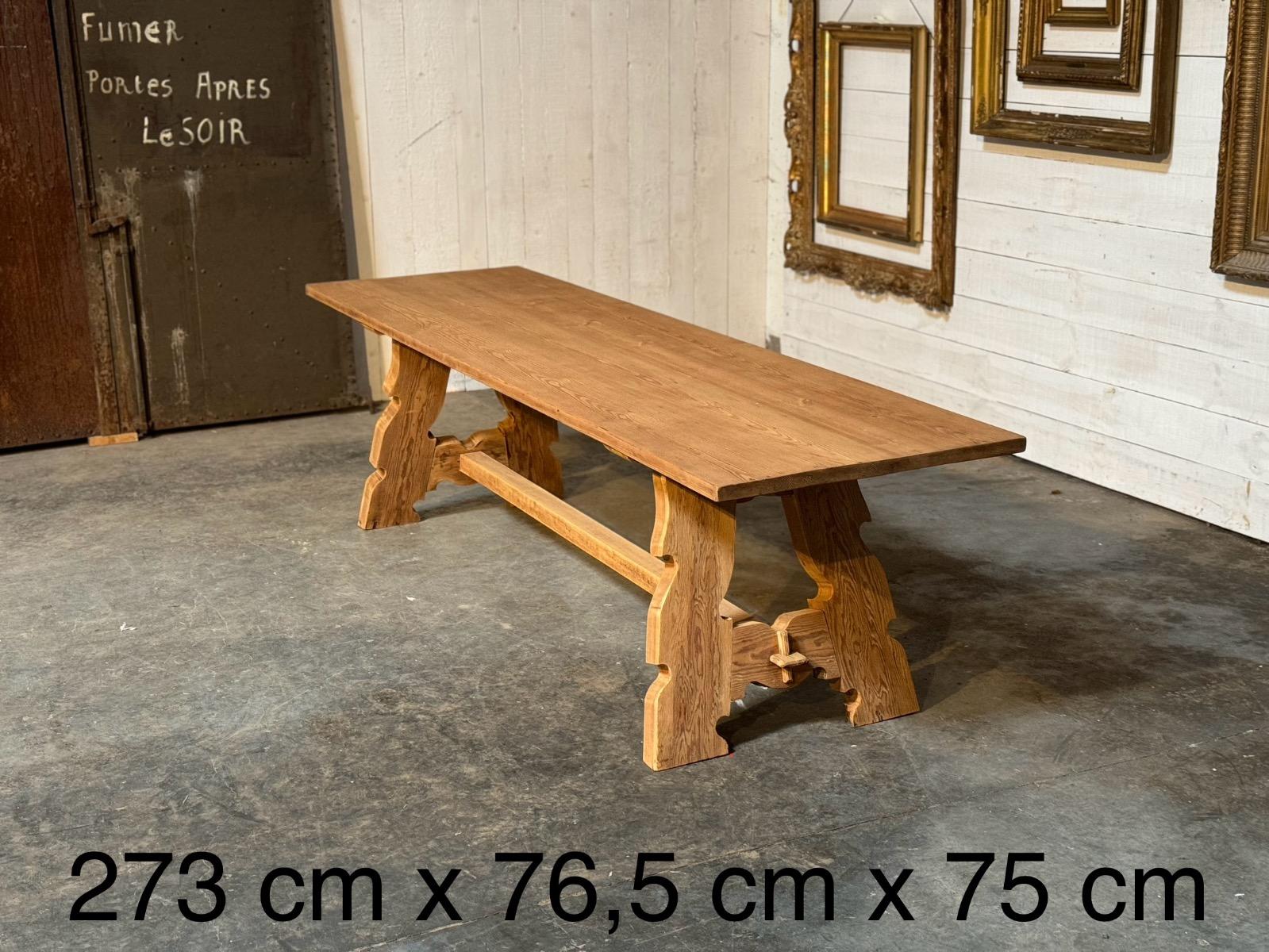 Long pine wood trestle table 