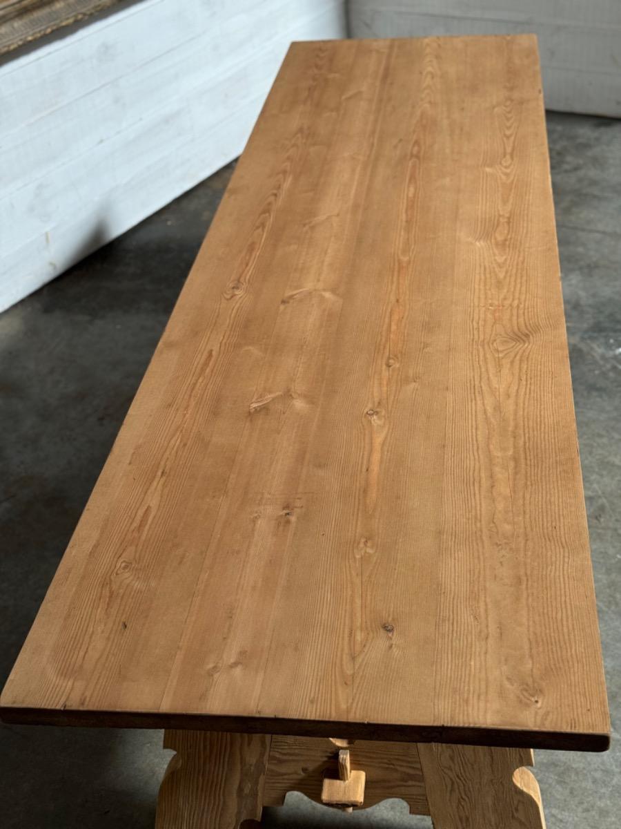 Long pine wood trestle table 