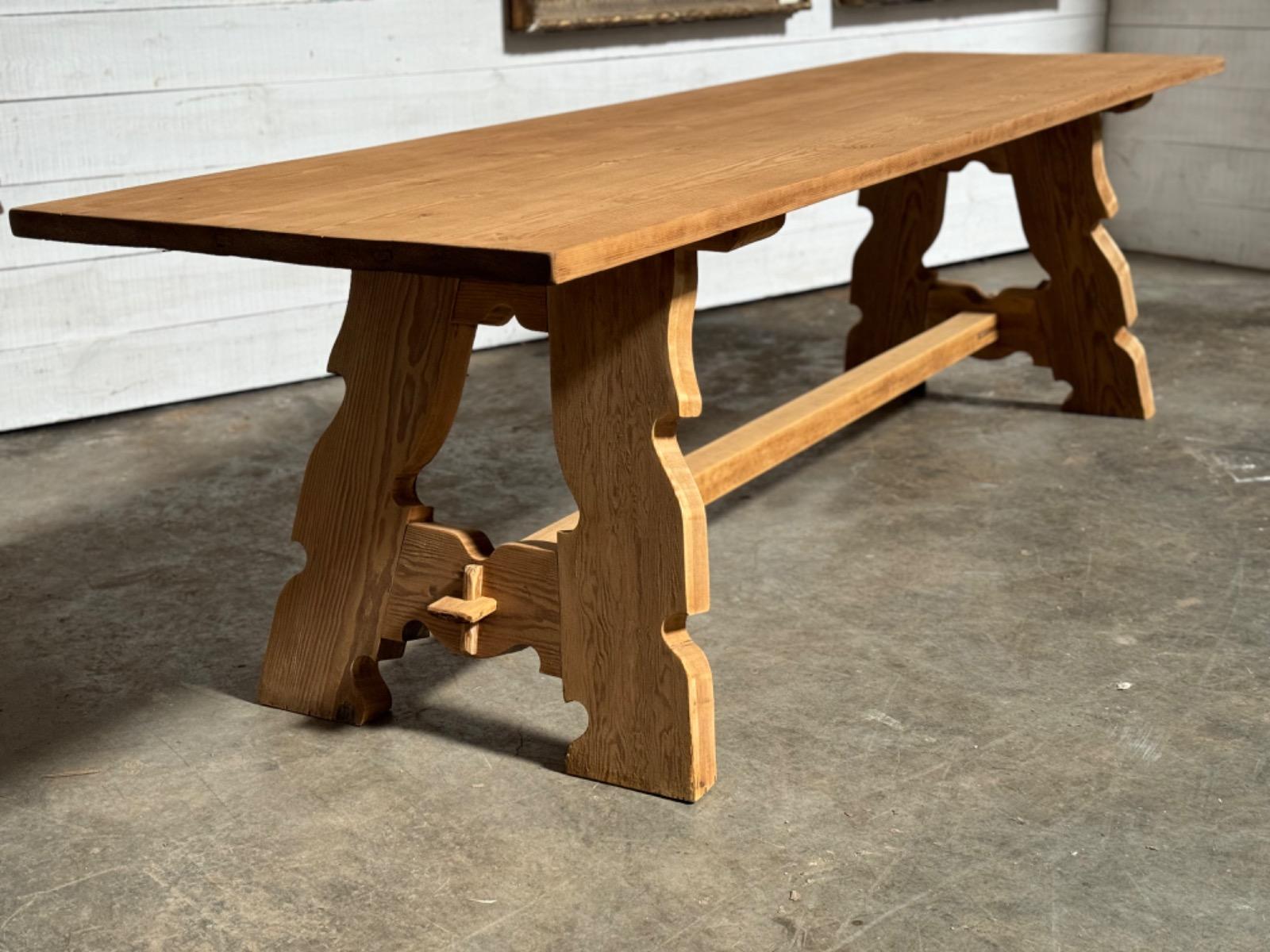 Long pine wood trestle table 