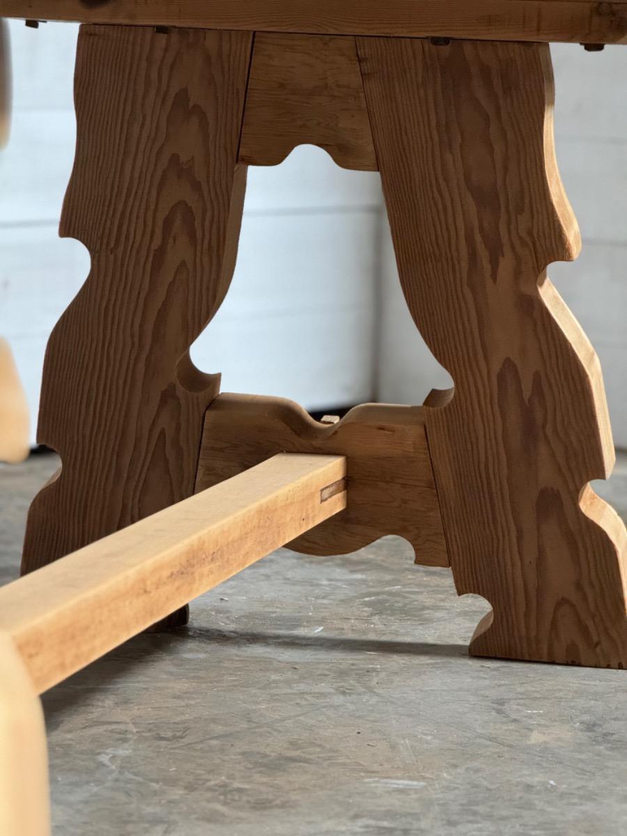 Long pine wood trestle table 