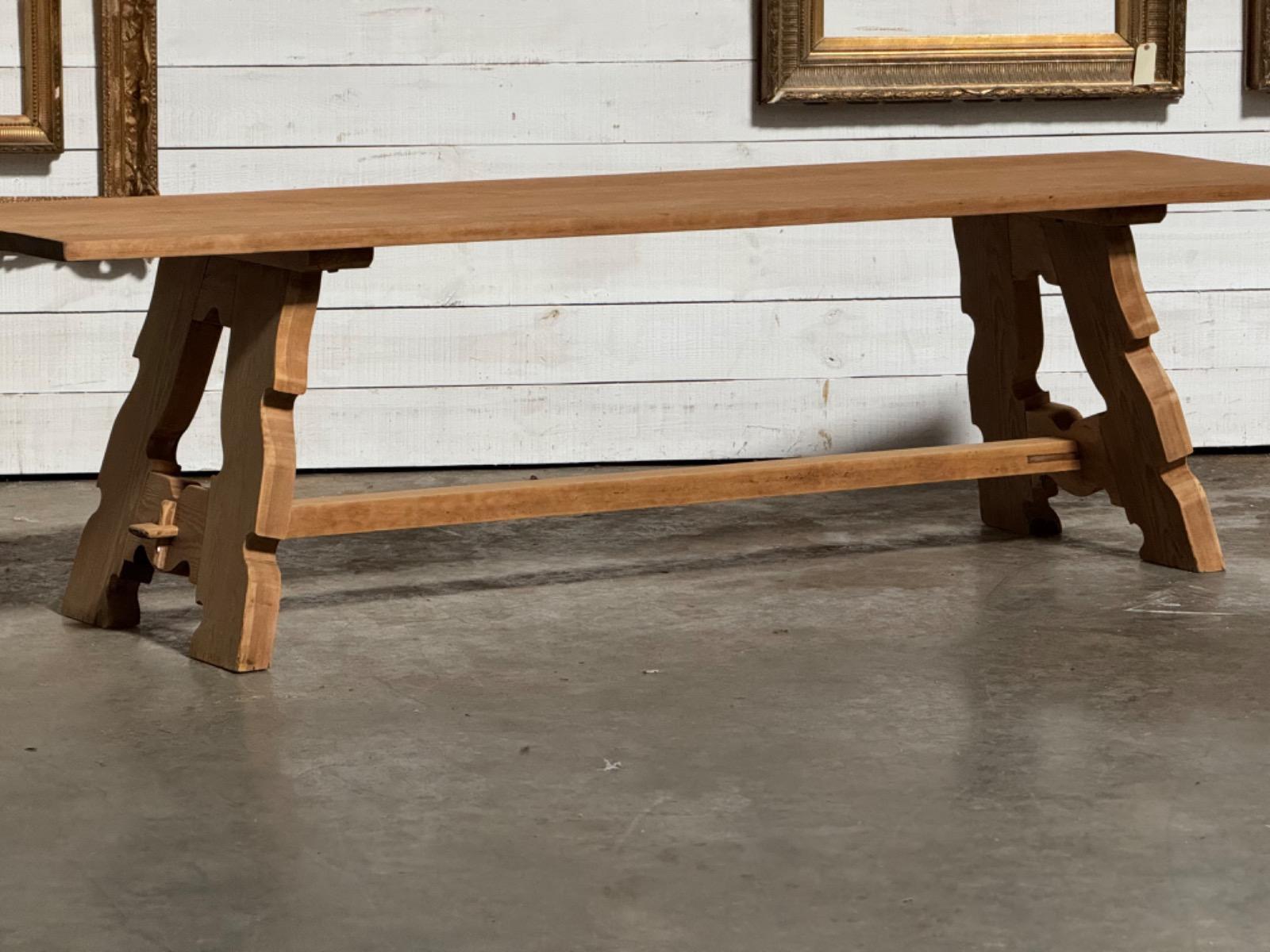 Long pine wood trestle table 