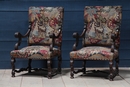 Louis XIV Pair of Antique Oak Wood Fine Carved Armchairs