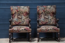 Louis XIV style Pair of Antique Oak Wood Fine Carved Armchairs