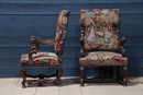 Louis XIV style Pair of Antique Oak Wood Fine Carved Armchairs