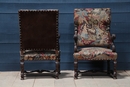 Louis XIV style Pair of Antique Oak Wood Fine Carved Armchairs