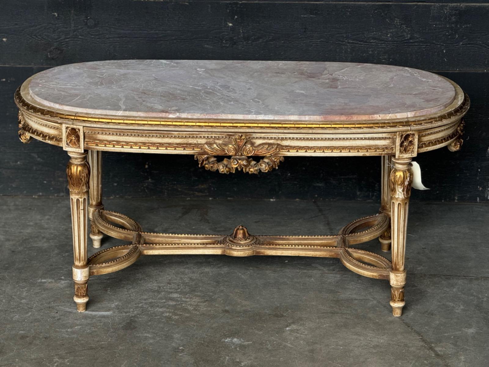 Louis XVI painted coffee table with marble top 