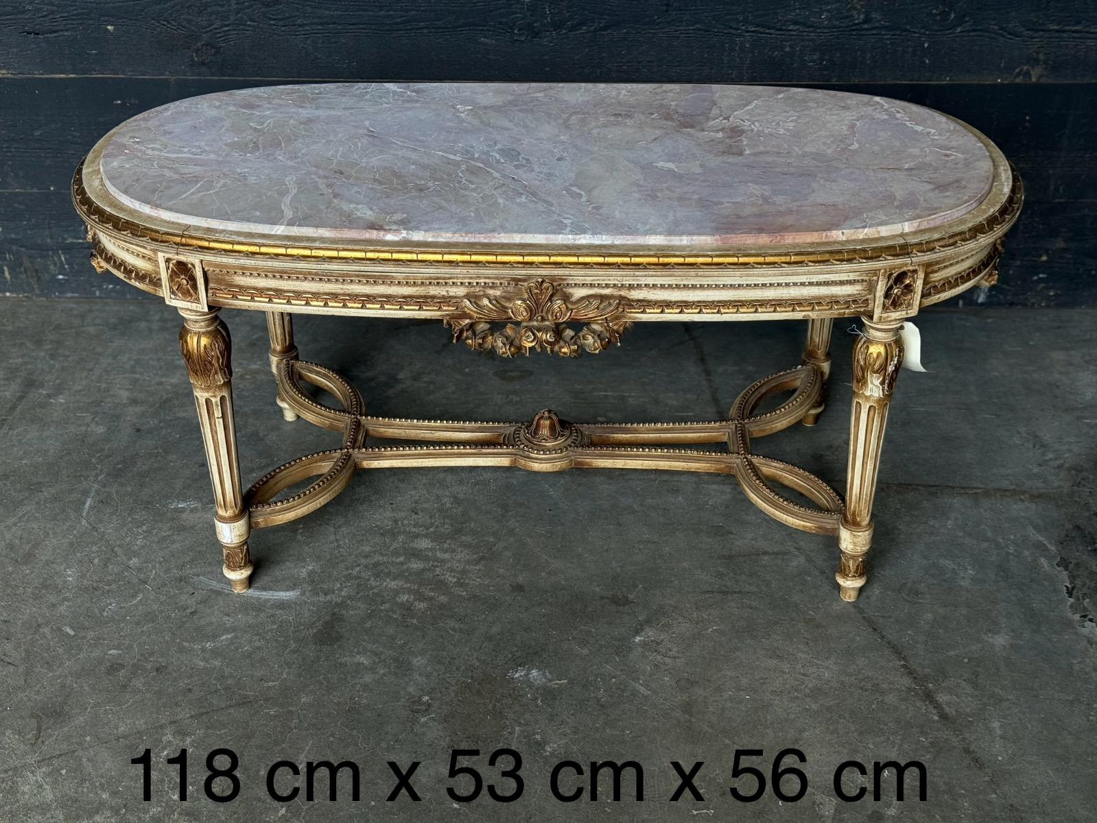 Louis XVI painted coffee table with marble top 