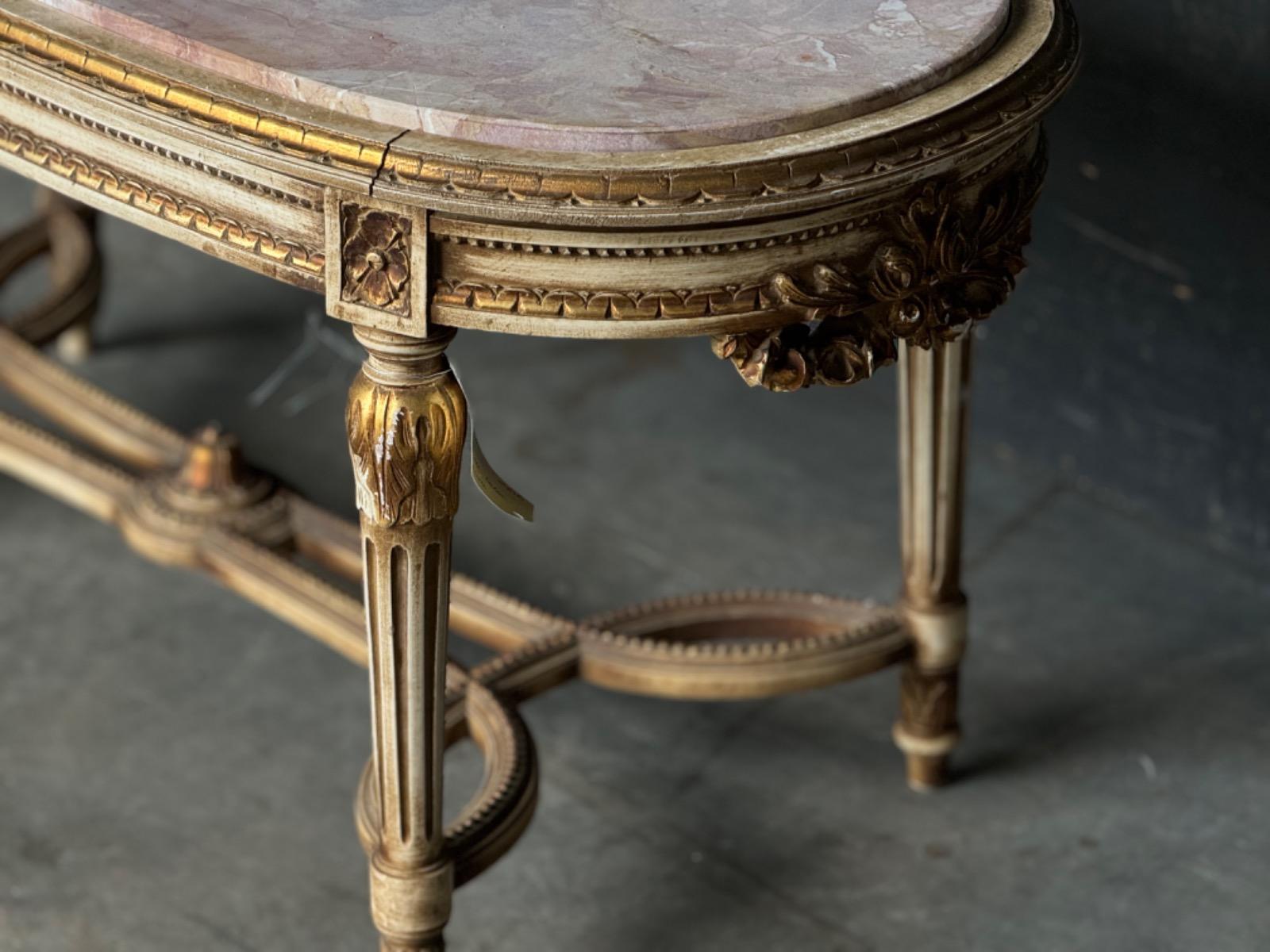 Louis XVI painted coffee table with marble top 