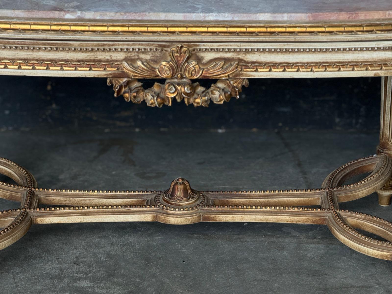 Louis XVI painted coffee table with marble top 