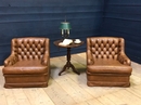 Pair leather chesterfield armchairs