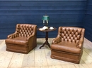 Chesterfield  style Pair leather armchairs  in Leather, England 1970