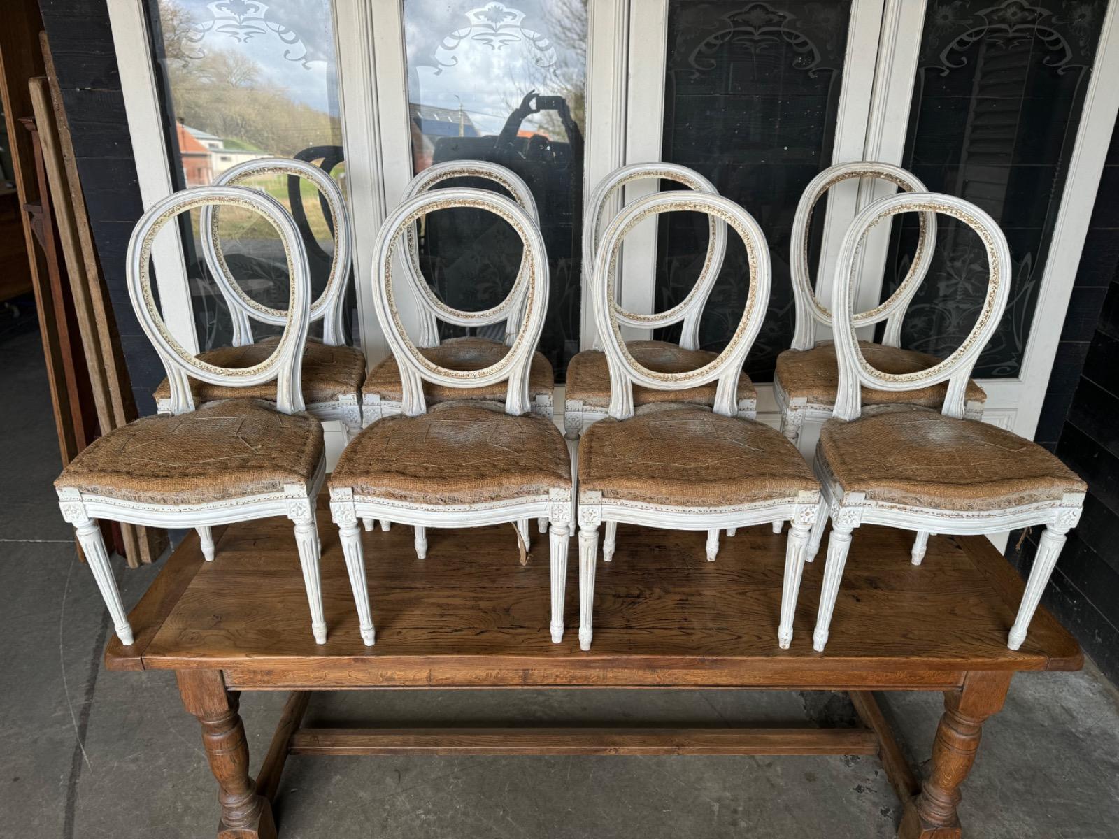 Set of 8 french louis xvi painted dining chairs 