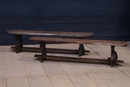 style Unusual farm table with pair benches, France 20 th century