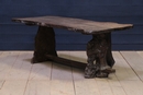 style Unusual farm table with pair benches, France 20 th century