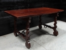 style Walnut spanish table with wrought iron stretcher