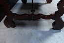 style Walnut spanish table with wrought iron stretcher