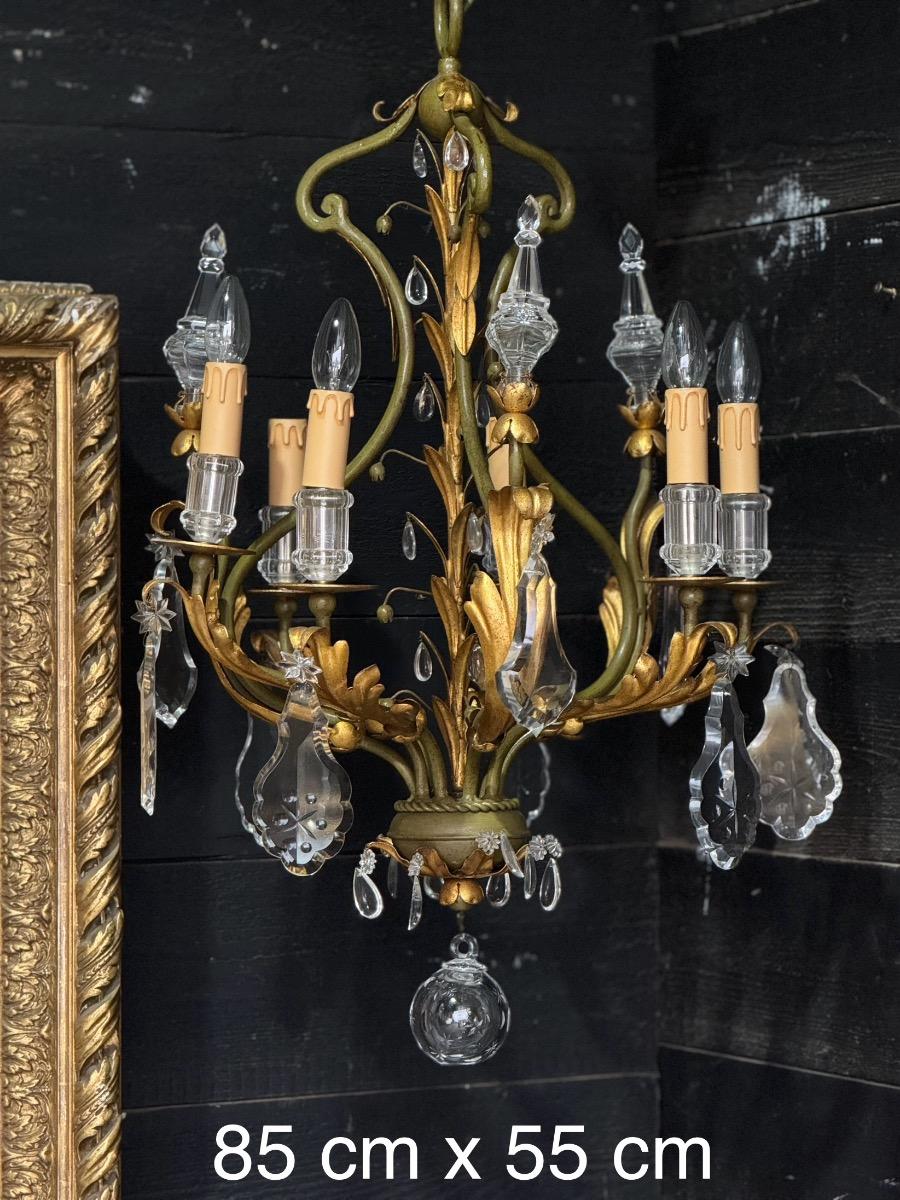 Wrought iron and crystal chandelier 